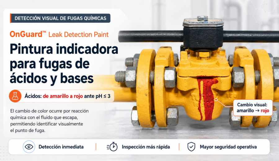 OnGuard™ de RAMCO®: Pintura Indicadora de Fugas de Ácidos y Bases para la Integridad de Tuberías Industriales